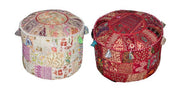 3pc wholesale Indian Pouffe ottoman, Ottoman Pouf Covers, Bean Bag-Jaipur Handloom