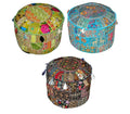 3pc wholesale Indian Pouffe ottoman, Ottoman Pouf Covers, Bean Bag-Jaipur Handloom