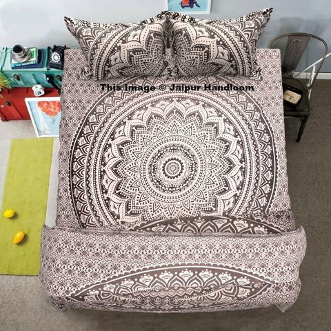 4 PC Set Indian Ombre Mandala Duvet Quilt Cover With Queen Bed Sheet & Pillows-Jaipur Handloom