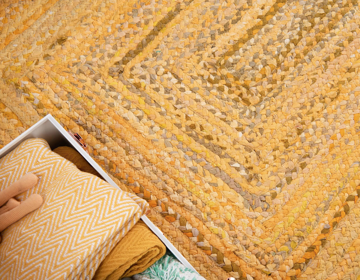 braided cotton rug, yellow cotton area rug for dining room, handwoven carpet rug