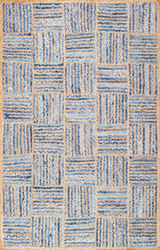 Denim Jute Rug, Block Pattern Rug, Handwoven Area Rug, Denim Rug Carpet