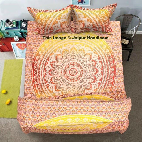 4 pc Set Ombre Mandala Indian Duvet Doona Cover With Bed Sheet & Pillows Queen-Jaipur Handloom