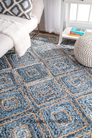 4'X6' Braided Denim Rugs Runner Living Room Solid Area Carpet-Jaipur Handloom