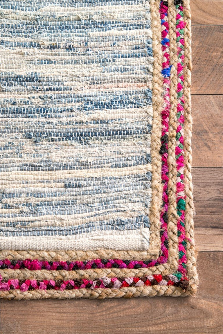 Denim Rug for Living Room 4X6, Handwoven Cotton Rug, Hand Knotted Jute Rug