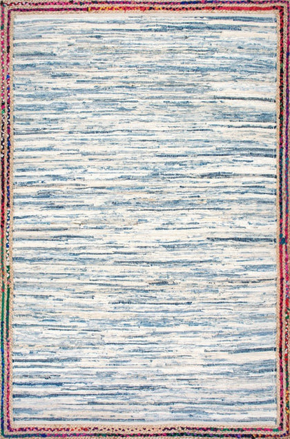 Denim Rug for Living Room 4X6, Handwoven Cotton Rug, Hand Knotted Jute Rug