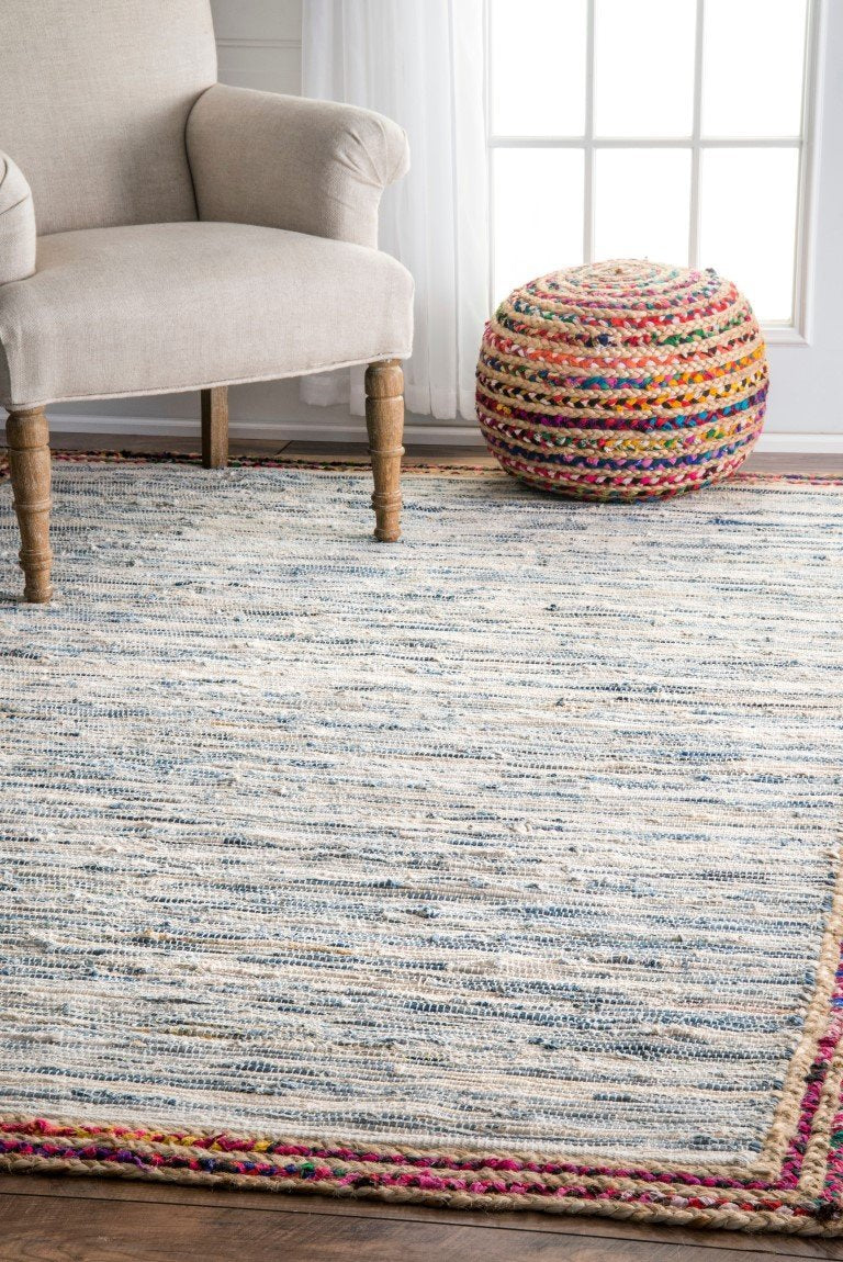 Denim Rug for Living Room 4X6, Handwoven Cotton Rug, Hand Knotted Jute Rug