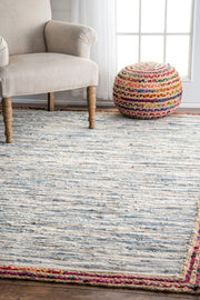 Denim Rug for Living Room 4X6, Handwoven Cotton Rug, Hand Knotted Jute Rug