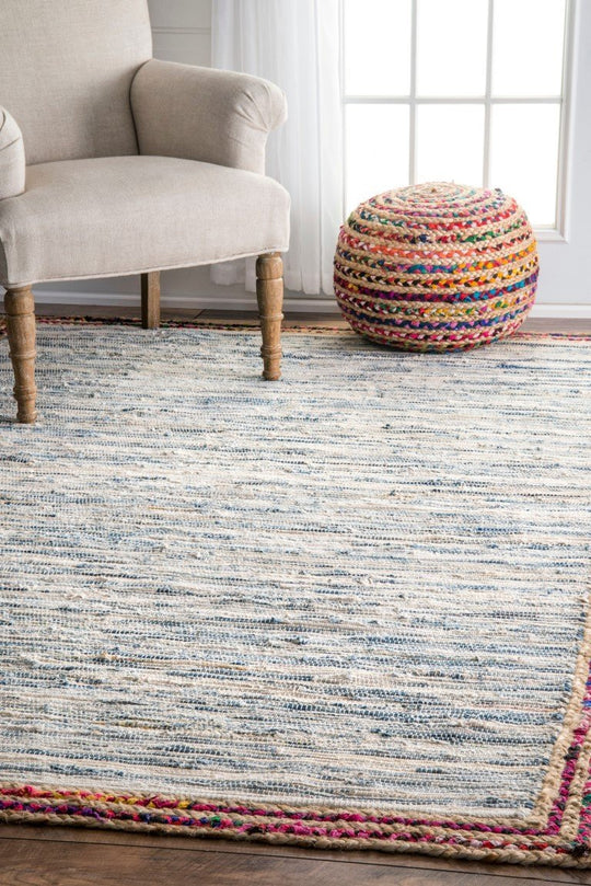 Denim Rug for Living Room 4X6, Handwoven Cotton Rug, Hand Knotted Jute Rug