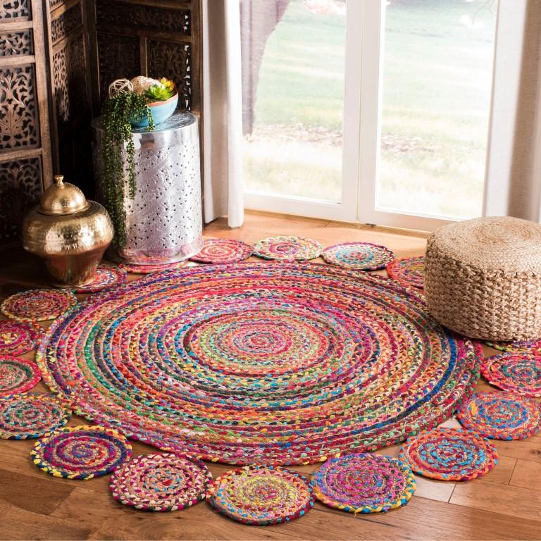 Extra Large Braided Chindi Round Rugs, Dining Room Area Carpet, 5