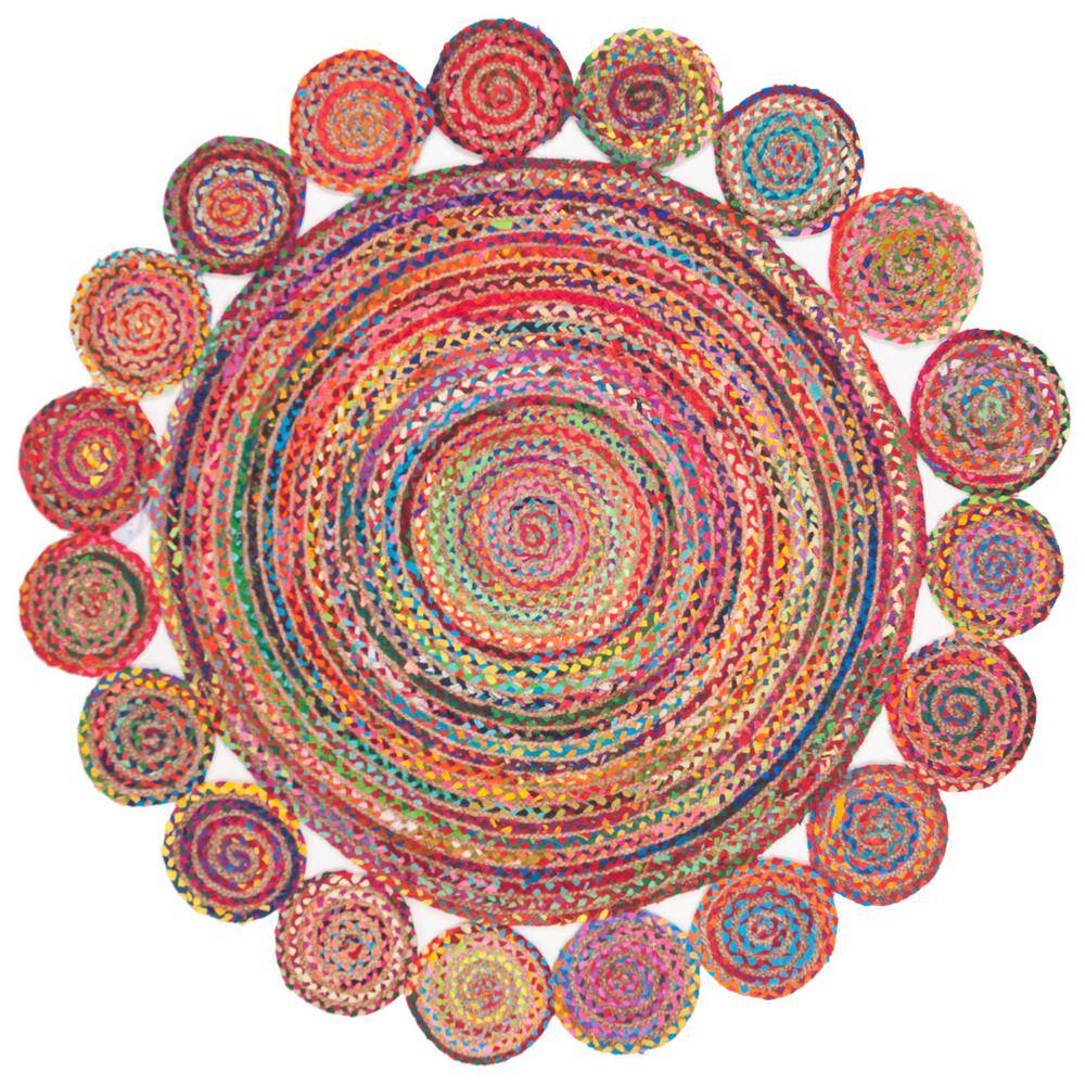  Jaipur handloom - Chindi Round Rug Rag Rug Round Area Rug for Living Room, Braided Circle Rugs