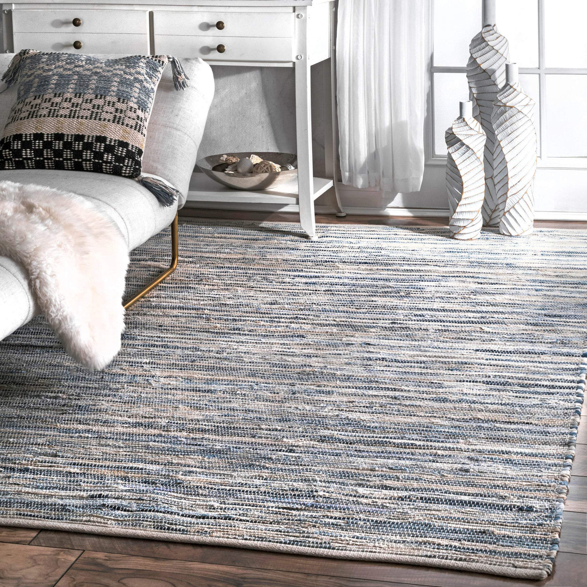 5X7 braided area rug for bedroom/living room/dining room, handwoven denim rug
