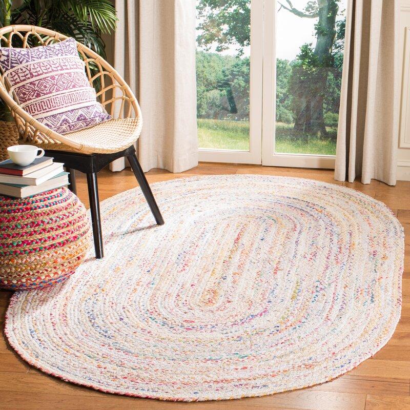 Reversible Braided Bedroom Living Room Oval Mat Cotton and Mix