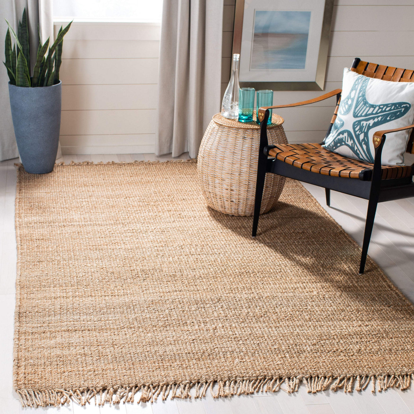 5'X7' jute area rug with fringes for living room, seagrass carpet rug, jute doormat