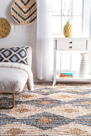 Loomed Jute Rug, Denim Jute Rug, Braided Hemp Rug, Diamond Shape Rug