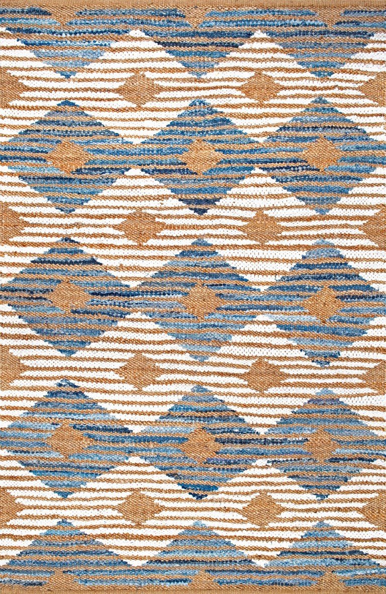 Loomed Jute Rug, Denim Jute Rug, Braided Hemp Rug, Diamond Shape Rug