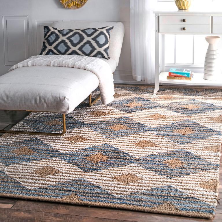 Loomed Jute Rug, Denim Jute Rug, Braided Hemp Rug, Diamond Shape Rug