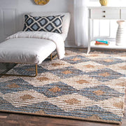 Loomed Jute Rug, Denim Jute Rug, Braided Hemp Rug, Diamond Shape Rug