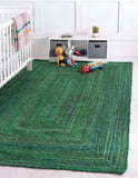 5 ft X 7 ft natural jute green area rug for living room