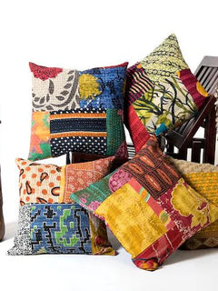 24X24 Indian Kantha Throw Pillow Covers