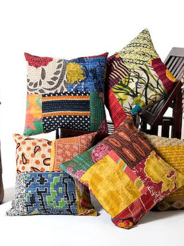 5 pc 24x24 inches XL Vintage Kantha Pillows, Vintage kantha Cushion Covers