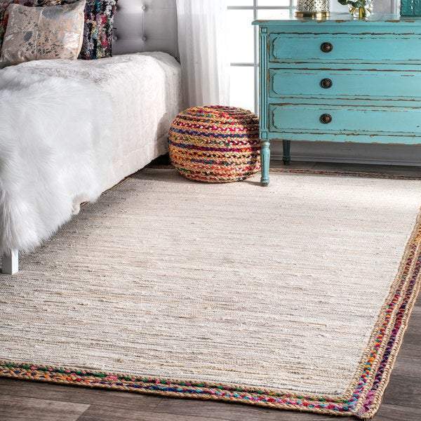 Living Room Rug 5X7 Feet, Braided Chindi Rugs 8X10, Loomed Cotton Area Rug