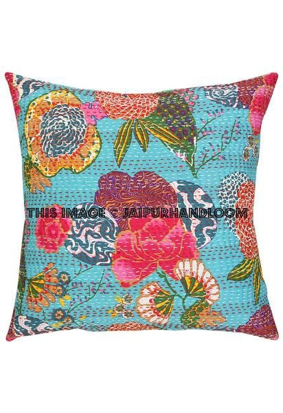 5pc 16x16" handmade kantha pillow ,kantha decorative throw pillow, kantha cushions, pillow cushions, Indian pillow cotton Indian sari pillow-Jaipur Handloom
