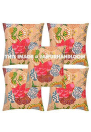 5pc Beige kantha Pillow, kantha cushion for sofa, Kantha Decorative throw Pillow, indian Kantha Pillow, Kantha Cushion Cover, Boho pillow-Jaipur Handloom