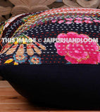 5pc Black Kantha Pillow Cover, Kantha throw Pillow cushion Cover, Kantha Thread Floral Cotton Cushion Pillow Covers Ethnic Decorative Art-Jaipur Handloom