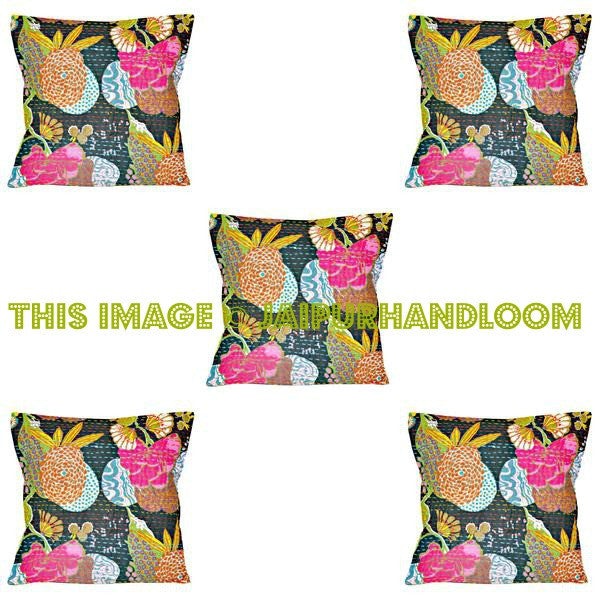 5pc Black kantha Pillow, kantha cushion Decorative throw Pillow wholesale-Jaipur Handloom