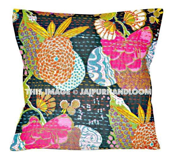 5pc Black kantha Pillow, kantha cushion Decorative throw Pillow wholesale-Jaipur Handloom