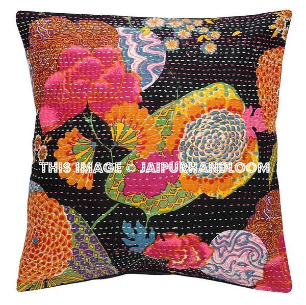 5pc Black kantha Pillow, kantha cushion Decorative throw Pillow wholesale-Jaipur Handloom