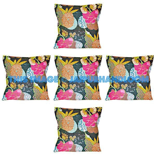 5pc Black kantha Pillow, kantha cushion Decorative throw Pillow wholesale-Jaipur Handloom