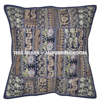 5pc Blue Decorative throw Pillows for couch Embroidered bedroom cushions-Jaipur Handloom