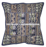 5pc Blue Decorative throw Pillows for couch Embroidered bedroom cushions-Jaipur Handloom