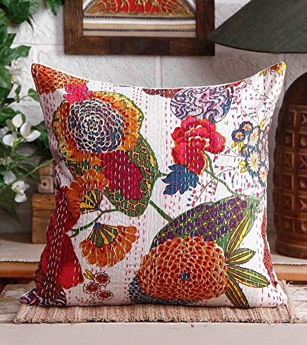 5pc Cotton Decorative White Kantha throw Pillow