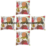 5pc Cotton Decorative White Kantha throw Pillow