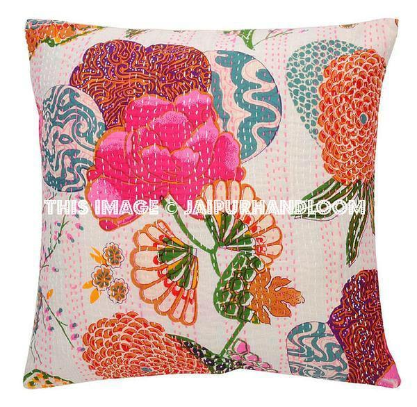 5pc Cotton Decorative White Kantha throw Pillow