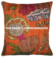 5pc Kantha Decorative throw Pillow, Sari Kantha Pillow Kantha Cushion Cover, Boho pillow, Antique Pillow, Indian pillow fruit print pillow-Jaipur Handloom