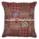 5pc Maroon Patchwork Throw Pillows For Couch Indian Embroidered Cushions