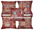 5pc Maroon Patchwork Throw Pillows For Couch Indian Embroidered Cushions