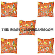 5pc Orange kantha Pillow in bird print, Bohemian Kantha Decorative throw Pillow indian Kantha Pillow, Kantha Cushion Cover wholesale-Jaipur Handloom