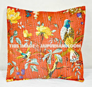 5pc Orange kantha Pillow in bird print, Bohemian Kantha Decorative throw Pillow indian Kantha Pillow, Kantha Cushion Cover wholesale-Jaipur Handloom