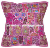 5pc Pink Bohemian Pillows Indian Patchwork Cushion Cover For couch-Jaipur Handloom