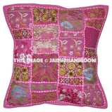 5pc Pink Bohemian Pillows Indian Patchwork Cushion Cover For couch-Jaipur Handloom