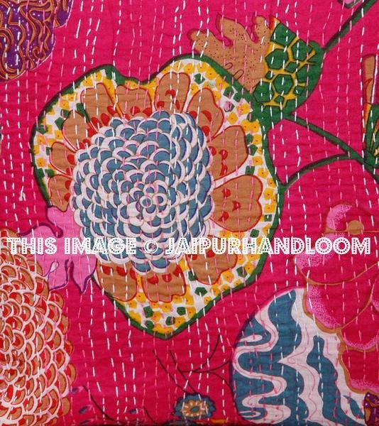 5pc Pink Kantha Pillow Cover, Kantha throw Pillow, kantha cushion Cover, Floral Pillow, Floor Pillow, Indian Pillow, Ethnic Pillow Decor-Jaipur Handloom