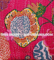 5pc Pink Kantha Pillow Cover, Kantha throw Pillow, kantha cushion Cover, Floral Pillow, Floor Pillow, Indian Pillow, Ethnic Pillow Decor-Jaipur Handloom