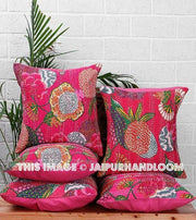 5pc Pink Kantha Pillow Cover, Kantha throw Pillow, kantha cushion Cover, Floral Pillow, Floor Pillow, Indian Pillow, Ethnic Pillow Decor-Jaipur Handloom