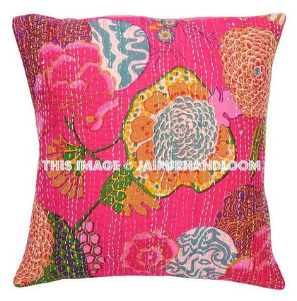 5pc Pink kantha Pillow, kantha cushion for sofa, Kantha Decorative throw Pillow, indian Kantha Pillow, Kantha Cushion Cover, Boho pillow-Jaipur Handloom