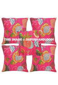5pc Pink kantha Pillow, kantha cushion for sofa, Kantha Decorative throw Pillow, indian Kantha Pillow, Kantha Cushion Cover, Boho pillow-Jaipur Handloom