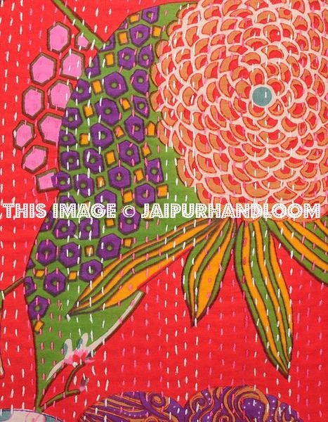 5pc Red kantha Pillow, kantha cushion for sofa, Kantha Decorative throw Pillow, indian Kantha Pillow, Kantha Cushion Cover, Boho pillow-Jaipur Handloom